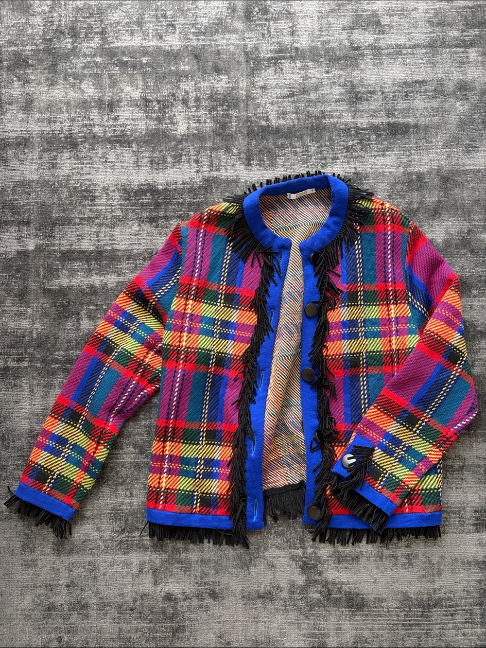 Yves Saint Laurent Multi-Color Tartan and Suede Fringe Jacket